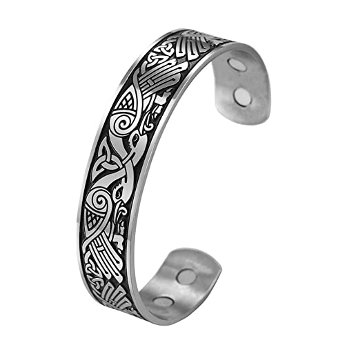 TQWSVUM Viking Celtic Knot Odin Crow Armband -Norse Herren Damen Edelstahl Raven Armreif -Handgemachter Hip Hop Gothic Tier Amulett Pirat Pagan Schmuck von TQWSVUM