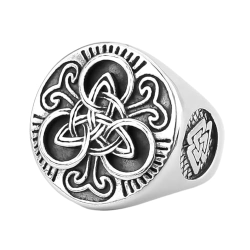 TQWSVUM Viking Celtic Knot Valknut Ring Für Herren - Nordic Vintage Hollow Out Triquetra Knoten Odin Symbol Ring - Handgefertigter Edelstahl Trinity Knot Ring Irischer Schmuck Geschenk(Silver_13) von TQWSVUM
