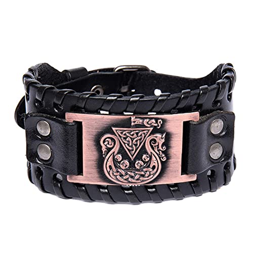 TQWSVUM Viking Piratenschiff Irisches Knoten Manschettenarmband - Nordic Odin Triangle Metall Amulett Wide Leder Geflochtenes Armband - Männer Frauen Mode Punk Hip Hop Party Accessoires TQWSVUM Viking Piratenschiff Irisches Knoten Manschettenarmband - Nordic Odin Triangle Metall Amulett Wide Leder Geflochtenes Armband - Männer Frauen Mode Punk Hip Hop Party Accessoires von TQWSVUM