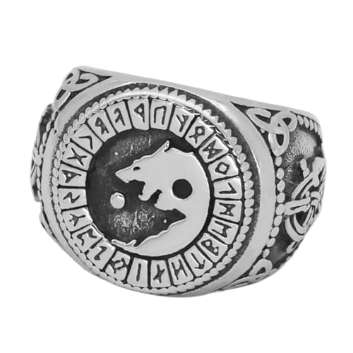 TQWSVUM Viking Yin Yang Wolf Ring Für Herren - Nordische Mythologie Vintage Wolfskopf Amulett Edelstahlring - Handgefertigter Polierter Keltischer Knoten Fenrir Ring Tierschmuck(Silver_13) von TQWSVUM