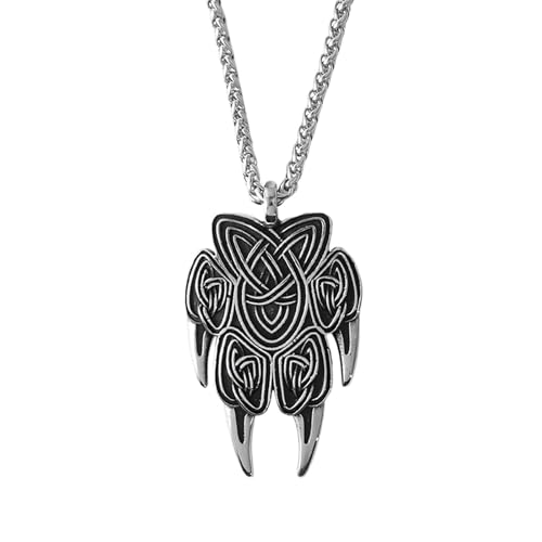 TQWSVUM Wikinger Bär Tatze Anhänger Halskette Für Frauen Männer - Handgemachte Edelstahl Keltische Knoten Tier Amulett - Nordic Vintage Mode Irish Knot Pullover Kette Schmuck von TQWSVUM