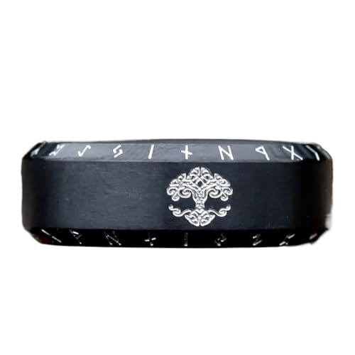 TQWSVUM Wikinger Baum des Lebens Ring - Nordischer Keltischer Knoten Aus Edelstahl Yggdrasil Ring - Handgemachter Vintage Pagan Amulett Piraten Ring Schmuck Für Männer Frauen(Black_10) von TQWSVUM