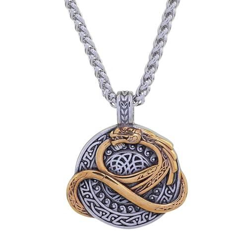 TQWSVUM Wikinger Drachen Halsketten Für Männer - Nordische Mythologie Ouroboros Edelstahl Anhänger - Handgemachter Vintage Helm Der Ehrfurcht Tier Amulett Straße Punk Schmuck von TQWSVUM