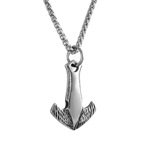 TQWSVUM Wikinger Edelstahl Thor's Halskette Für Herren - Nordic Odin Mjölnir Anhänger Amulett - Handgemachter Vintage Pullover Kette Schmuck Geschenk Für Vater Ehemann Sohn von TQWSVUM