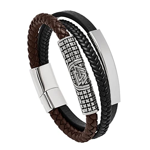TQWSVUM Wikinger Edelstahl Valknut Bead Armband -Männer Frauen Nordic Bead Leder Geflochtenes Armband -Handgemachte Odin Symbol Manschette Armreif Amulett Schmuck von TQWSVUM