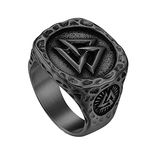 TQWSVUM Wikinger Edelstahl Valknut Odin Symbol Ring – Nordischer Kompass Vegvisir Krieger Ring – Männer Schutz Amulett Mittelalter Statement Charm Schmuck von TQWSVUM