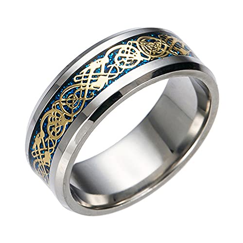 TQWSVUM Wikinger Keltischer Drachenring Aus Edelstahl Für Herren,Frauen Drachenschuppen Ehering,Nordische Mythologie Mode Vintage 8MM Kohlefaser Ring Schmuck Größe 7-13 von TQWSVUM