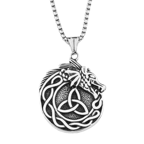 TQWSVUM Wikinger Keltischer Knoten Drachen Halskette Für Männer - Nordic Ouroboros Anhänger Edelstahl Schlüsselbeinkette - Mittelalter Vintage Trinity Knoten Tier Amulett Charm Schmuck von TQWSVUM