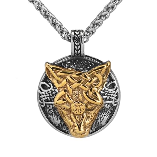 TQWSVUM Wikinger Keltischer Knoten Wolf Halskette Für Männer - Nordischer Edelstahl Odin Wolf Kopf Anhänger - Handgemachte Mittelalterliche Schutz Vintage Tier Amulett Hip Hop Gothic Schmuck von TQWSVUM