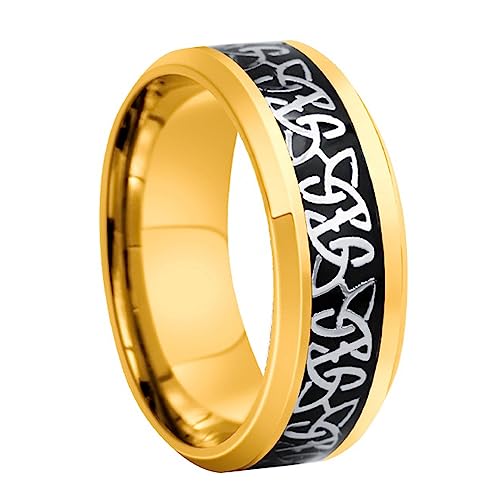 TQWSVUM Wikinger Keltischer Knotenring Für Männer Frauen - 8MM Edelstahl Triquetra Knoten Ehering Ring - Handgefertigter Punk Metal Keltischer Dreieck Knotenring Irischer Schmuck von TQWSVUM