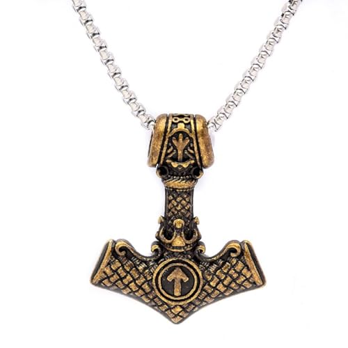 TQWSVUM Wikinger Mjolnir Halsketten Für Männer - Vintage Valknut Thors Hammer Edelstahl Anhänger Halsketten - Nordischer Keltischer Knoten Odin Dreieck Symbol Amulett Schmuck von TQWSVUM