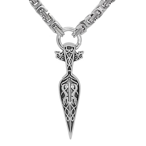 TQWSVUM Wikinger Odin Gungnir Speer Halskette Für Männer - Nordischer Edelstahl Pfeilspitze Anhänger Mit Byzantinischer Kette - Handgemachter Vintage Schwere Klobige Kette Pagan Schmuck von TQWSVUM