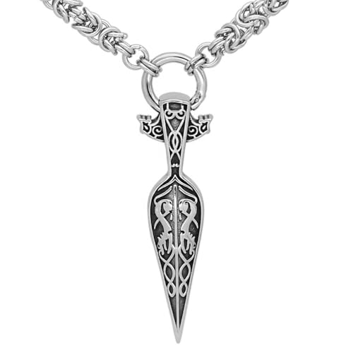 TQWSVUM Wikinger Odin Gungnir Speer Halskette Für Männer - Nordischer Edelstahl Pfeilspitze Anhänger Mit Byzantinischer Kette - Handgemachter Vintage Schwere Klobige Kette Pagan Schmuck von TQWSVUM