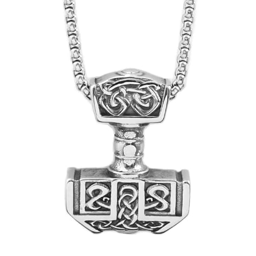 TQWSVUM Wikinger Odin Thor's Hammer Halskette Für Männer - Nordischer Keltischer Knoten Mjolnir Edelstahl Anhänger Amulett - Handgefertigter Polierter Vintage Pullover Kette Choker Schmuck von TQWSVUM