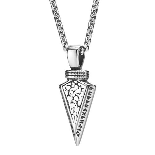 TQWSVUM Wikinger Pfeil Anhänger Für Herren – Nordisches Edelstahl Vintage Speerspitzen Amulett – Rapper Gothic Punk Rock Hip Hop Persönlichkeits Schutzschmuck von TQWSVUM