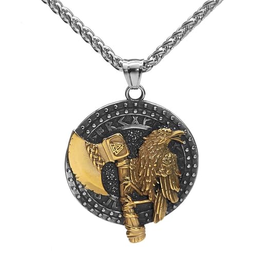 TQWSVUM Wikinger Rabe Halskette Für Männer - Nordische Edelstahl Odin Krähe Amulett Anhänger - Skandinavisch Vintage Tier Punk Hip Hop Party Biker Schutz Schmuck von TQWSVUM