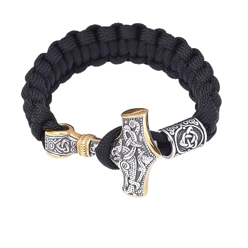TQWSVUM Wikinger-Regenschirm-Seil-Armband mit Edelstahl Mjölnir, nordischer Mythos, skandinavische Männer, Freundschaftsgeschenk, mit Schmuckbeutel TQWSVUM Wikinger-Regenschirm-Seil-Armband mit Edelstahl Mjölnir, nordischer Mythos, skandinavische Männer, Freundschaftsgeschenk, mit Schmuckbeutel von TQWSVUM