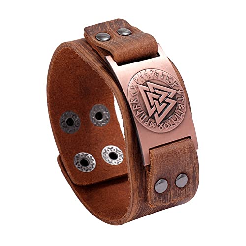 TQWSVUM Wikinger Valknut Lederarmband Für Herren Damen -Nordic Odin Symbol Breites Lederarmband -Mode Mittelalterlichen Piraten Heidnischen Amulett Schmuck Geschenk von TQWSVUM