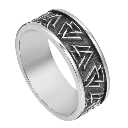 TQWSVUM Wikinger Valknut Ring - Männer Damen Nordic Edelstahl Odin Symbol Dreiecksring - Handgefertigter Polierter Metall Vintage Street Pirate Ring Statement Schmuck Größe 7-12 von TQWSVUM