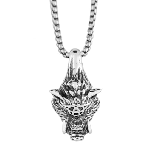TQWSVUM Wikinger Wildschwein Anhänger Halsketten Für Männer Frauen - Vintage Edelstahl Keltischer Triquetra Knoten Keiler Amulett - Nordisch Mittelalter Mode Punk Cooler Tierschutzschmuck von TQWSVUM