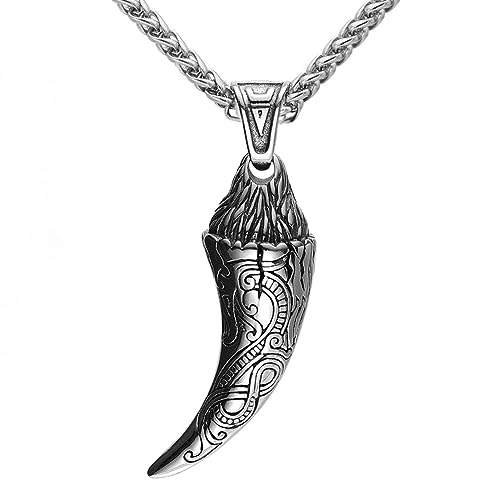 DFWY Wolfszahn Halskette Für Herren - Nordic Wikinger Edelstahl Tribal Wolf Fang Anhänger Halskette - Vintage Keltischer Knoten Drachen Amulett Klassischer Straßentierschmuck von TQWSVUM