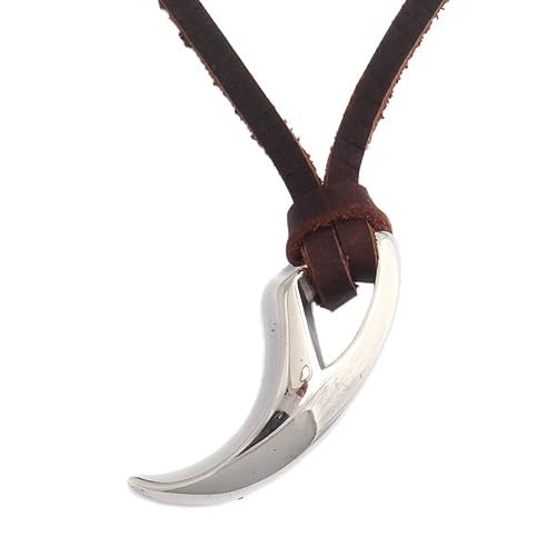 DFWY Wolfszahn Halskette -Männer Frauen Viking Wolf Fang Anhänger Einstellbare Leder Seil Halskette -Nordischer Edelstahl Stammes Wolfszahn Tier Heidnischer Amulett Schmuck von TQWSVUM