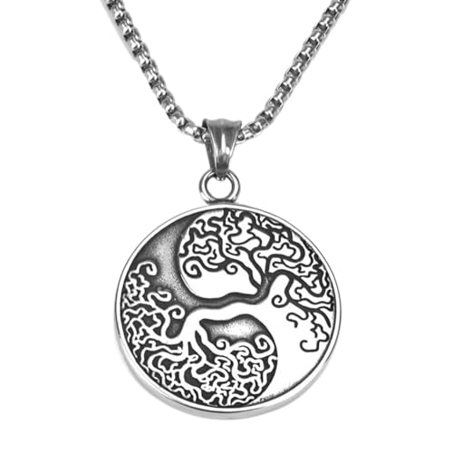 TQWSVUM Yin Yang Baum des Lebens Halskette – Männer Frauen Wikinger Edelstahl Yggdrasil Anhänger Halskette – Nordischer Vintage Hip Hop Street Pagan Amulett Schutz Paar Schmuck von TQWSVUM