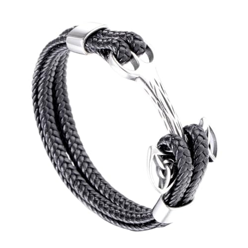 Viking Mjolnir Lederarmband Für Herren - Nordic Edelstahl Thor's Hammer Leder Geflochtenes Armband - Vintage Doppellagiger Ausgehöhlter Keltischer Knoten Manschettenarmreif Schmuck ( Color : Silver_23 von TQWSVUM