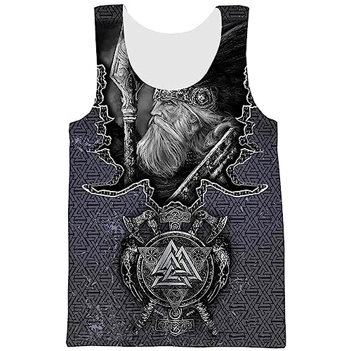 Viking Workout Tanktops Für Herren - Nordic Fenrir Graffiti 3D Digital Gedruckte Lässige Schnell Trocknende Weste - Outdoor Beach Yoga Harajuku Mesh Rundhalsausschnitt Ärmelloses T-Shirt(Valknut A,XL) von TQWSVUM