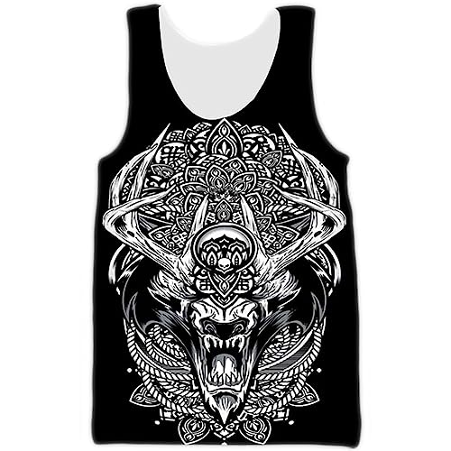 Viking Workout Tanktops Für Herren - Nordic Fenrir Graffiti 3D Digital Gedruckte Lässige Schnell Trocknende Weste - Outdoor Beach Yoga Harajuku Mesh Rundhalsausschnitt Ärmelloses T-Shirt(Wolf,XL) von TQWSVUM