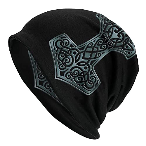 Wikinger Bedruckte Thors Hammer Beanie Mütze - Männer Frauen Verstellbare Doppelschicht Skullies Dünne Haubenkappen - Nordischer Pirat Mittelalterliche Hip Hop Mode Lässige Kopftücher (Color : Mjolni von TQWSVUM