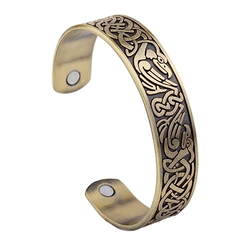 Wikinger Raben Offener Armreif - Nordisch Herren Keltisches Knoten Krähen-Manschette Armband - Nordische Mythologie Odin Huginn Und Muninn Tieramulett Armband Irischer Schmuck ( Style : Bronze ) von TQWSVUM