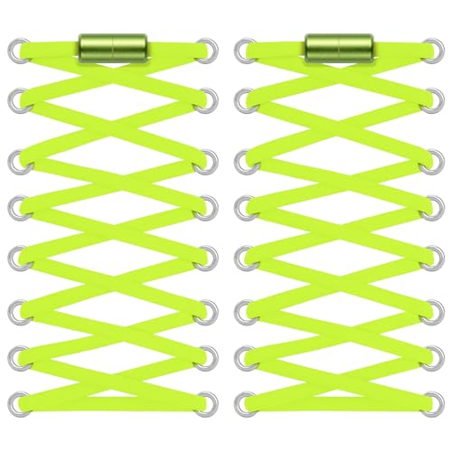 TQmate 2 Paar Elastische Schnürsenkel Ohne Binden, Elastische Schnürsenkel mit Schnellverschluss, Gummi Schuhbänder Geeignet für Trainer, Erwachsene und Kinder, Fluoreszierendes Grün (AF-1113) von TQmate