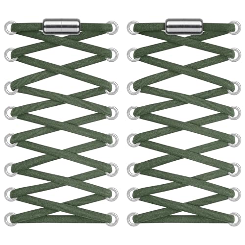 TQmate 2 Paar Elastische Schnürsenkel Ohne Binden, Elastische Schnürsenkel mit Schnellverschluss, Gummi Schuhbänder Geeignet für Trainer, Erwachsene und Kinder, Military Green von TQmate