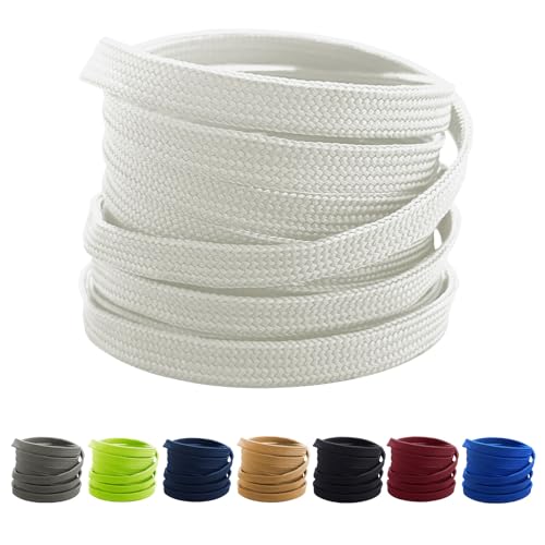 TQmate 2 Paar Flache Breite Schnürsenkel 10mm - Dicke Schuhbänder für Sportschuhe,Campus Freizeitschuhe - Flache Laces für Damen, Ersatz Schnürsenkel Herren Kinder,100CM Weiß von TQmate