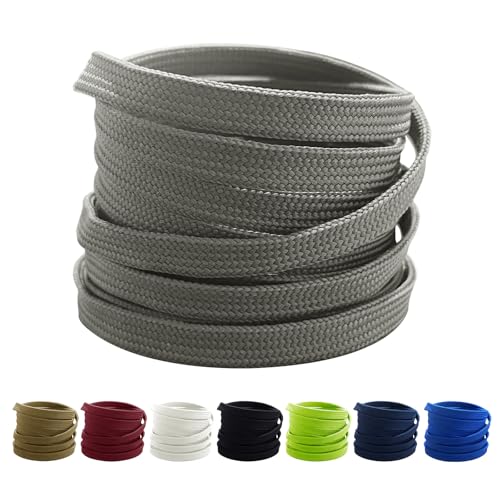 TQmate 2 Paar Flache Breite Schnürsenkel 10mm - Dicke Schuhbänder für Sportschuhe,Campus Freizeitschuhe - Flache Laces für Damen, Ersatz Schnürsenkel Herren Kinder,120CM Grau von TQmate