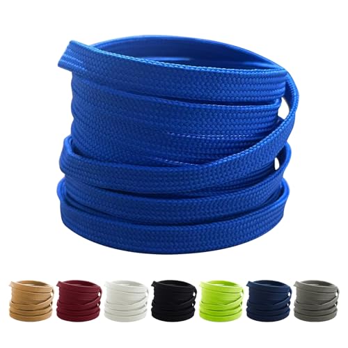 TQmate 2 Paar Flache Breite Schnürsenkel 10mm - Dicke Schuhbänder für Sportschuhe,Campus Freizeitschuhe - Flache Laces für Damen, Ersatz Schnürsenkel Herren Kinder,120CM blau von TQmate
