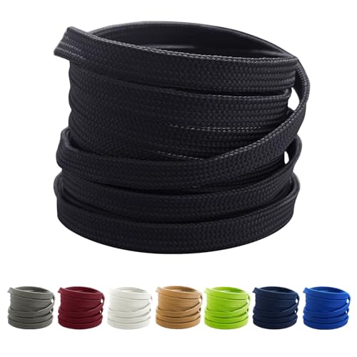 TQmate 2 Paar Flache Breite Schnürsenkel 10mm - Dicke Schuhbänder für Sportschuhe,Campus Freizeitschuhe - Flache Laces für Damen, Ersatz Schnürsenkel Herren Kinder,80CM Schwarz von TQmate