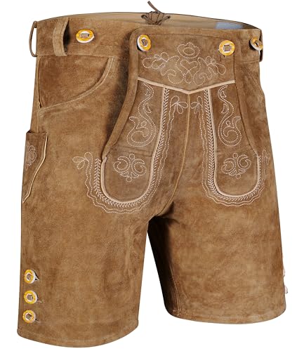 Herren Trachten Kurz Lederhose mit Träger (58 Hellbraun) von TR Martha