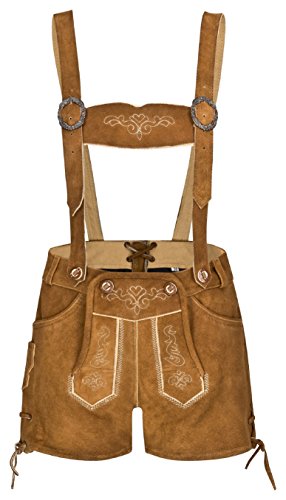 TR Martha Damen Wildleder Trachtenlederhose Kurz - Hotpants Lederhose Hellbraun für Oktoberfest (36, Hellbraun) von TR Martha