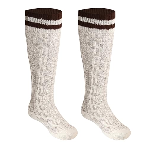 TR Martha Lange Herren Trachtensocken, Kniebund Socken, Strümpfe für Ihre Lederhose, 1 Paar, Zopf Socken meliert (Weiß&Schwarz) (42) von TR Martha