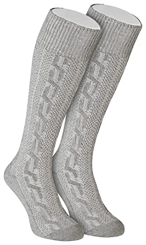 TR Martha Lange Herren Trachtensocken, Kniebund Socken, Strümpfe für Ihre Lederhose, 1 Paar, Zopf Socken meliert (47, Grau) von TR Martha