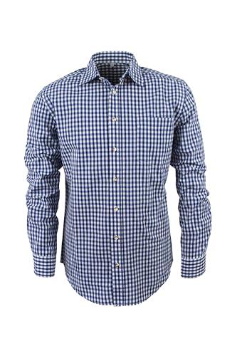 TR Martha Trachtenhemd Herren Oktoberfest Hemd Outfit Tracht Kariertes Hemd Rot Trachtenhemden Freizeithemd Langarm Karohemd Baumwolle S-3XL (3XL, Blau) von TR Martha