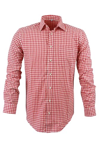TR Martha Trachtenhemd Herren Oktoberfest Hemd Outfit Tracht Kariertes Hemd Rot Trachtenhemden Freizeithemd Langarm Karohemd Baumwolle S-3XL (M, Rot) von TR Martha