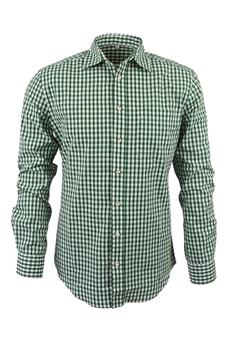 TR Martha Trachtenhemd Herren Oktoberfest Hemd Outfit Tracht Kariertes Hemd Rot Trachtenhemden Freizeithemd Langarm Karohemd Baumwolle S-3XL (XL, Grün) von TR Martha