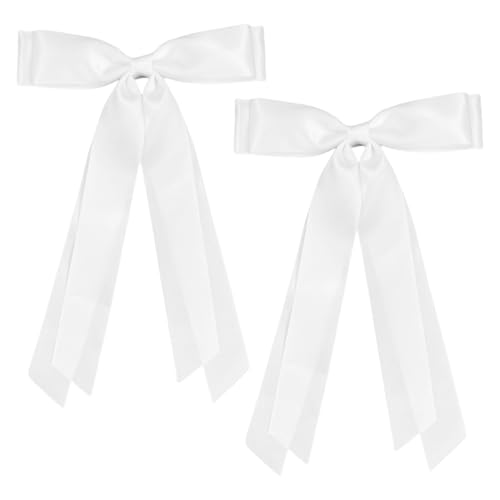 Weiße Haarschleifen mit langem Schwanz, seidige Satin-Quaste, Schleife, Haarspangen, Metall-Haarspangen, Zubehör für Damen, 2 Stück von TRACOMPAN