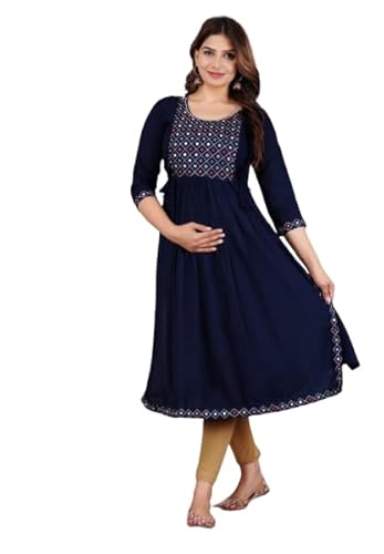 TRAFAART Damen Umstandskleid Kurti mit Verstecktem Reißverschluss Stillen Babyparty Sommerkleider-Blau-XL von TRAFAART