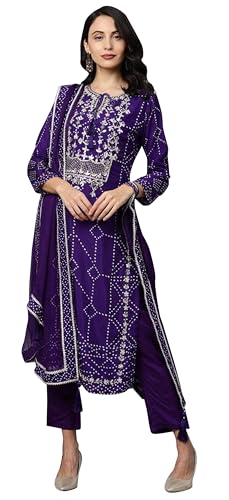 TRAFAART Indisch Frauen's Bestickt Kurti Satz Rayon Kurta Hose mit Dupatta-Lila von TRAFAART