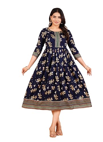 TRAFAART Umstandskleid für Damen Anarkali Kurti Florales Rayon Stillkleid Stillkleidung-Blau-XL von TRAFAART