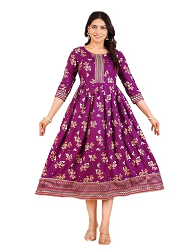 TRAFAART Umstandskleid für Damen Anarkali Kurti Florales Rayon Stillkleid Stillkleidung-Lila-XL TRAFAART Umstandskleid für Damen Anarkali Kurti Florales Rayon Stillkleid Stillkleidung-Lila-XL von TRAFAART